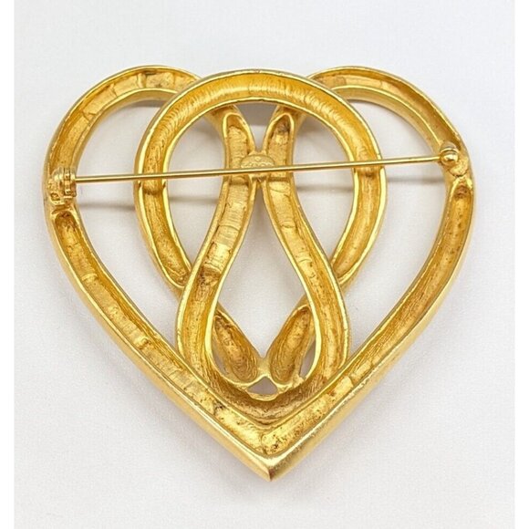 Vtg Large Givenchy Matte Gold Tone Infinity Knotted Hearts Statement Brooch Pin - Picture 6 of 7